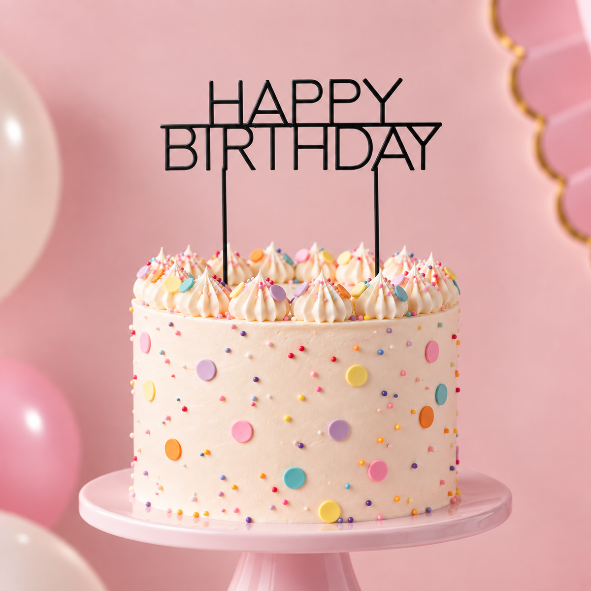 MATTE BLACK Metal Cake Topper - CAPS HAPPY BIRTHDAY