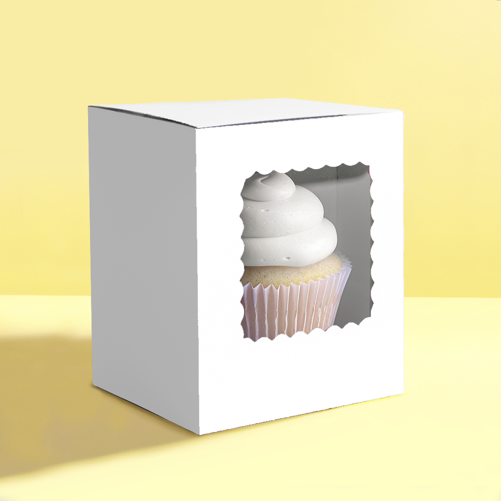 Scalloped Single Cupcake Box (Pack of 6) - WHITE