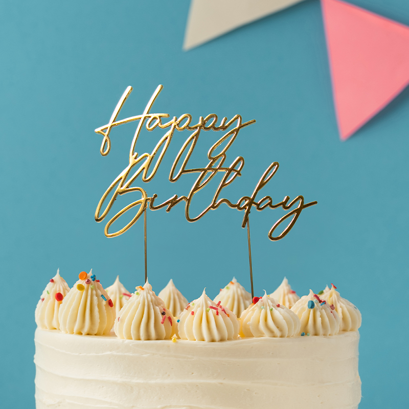 GOLD Metal Cake Topper - HAPPY BIRTHDAY 3