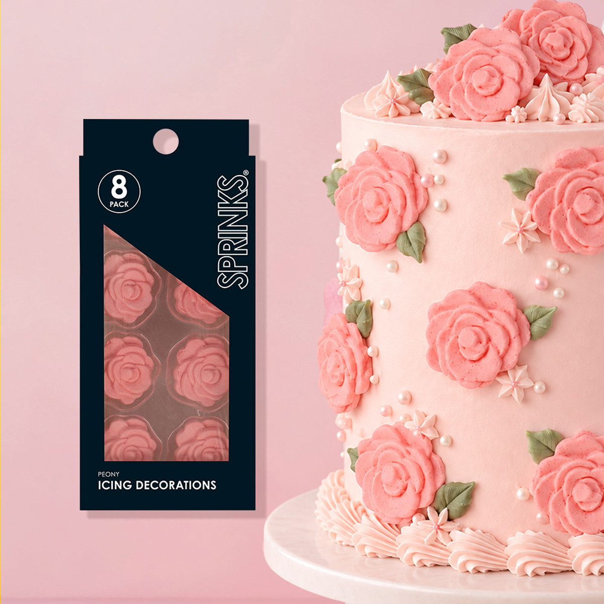 SPRINKS Icing Decorations - PEONY (8 pieces)