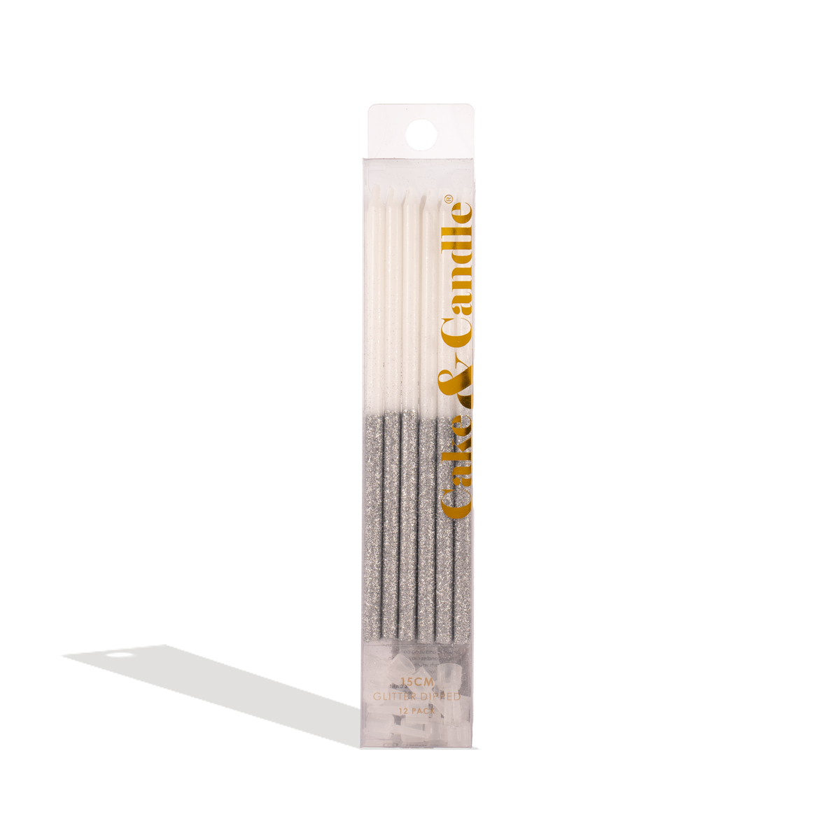 SILVER Glitter Dipped Cake Candles (Pack of 12)