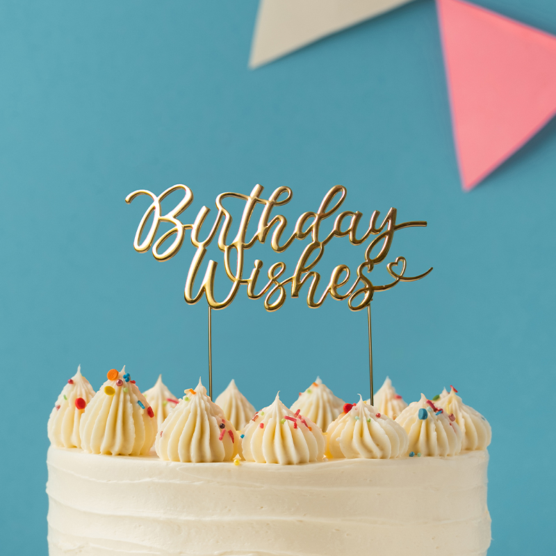 GOLD Metal Cake Topper - BIRTHDAY WISHES