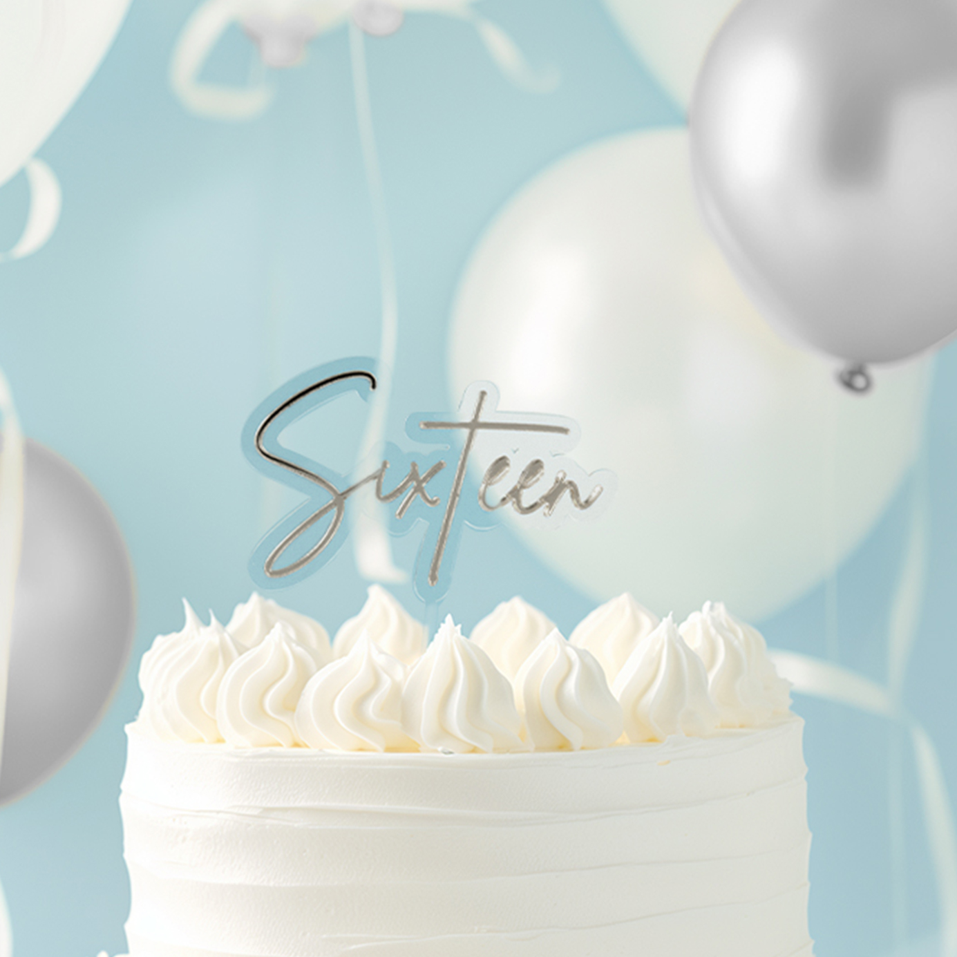 SILVER / CLEAR Layered Cake Topper - SIXTEEN