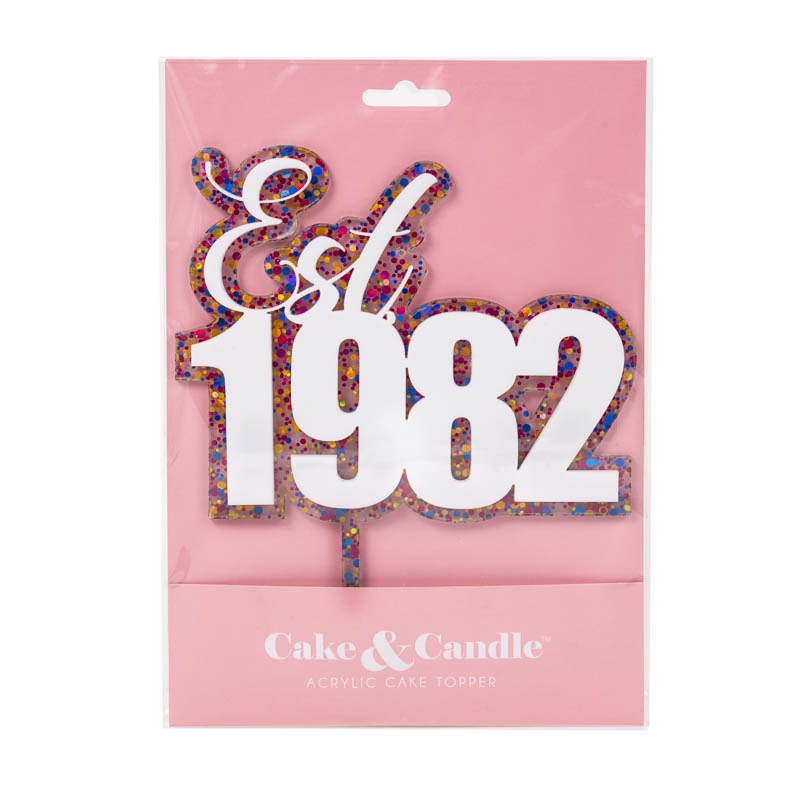**PRE-ORDER** Layered Rainbow Glitter EST 1982 Cake Topper - 40th Birthday