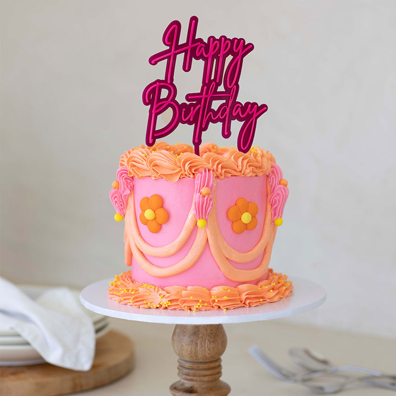 HOT PINK / PINK Layered Cake Topper - HAPPY BIRTHDAY