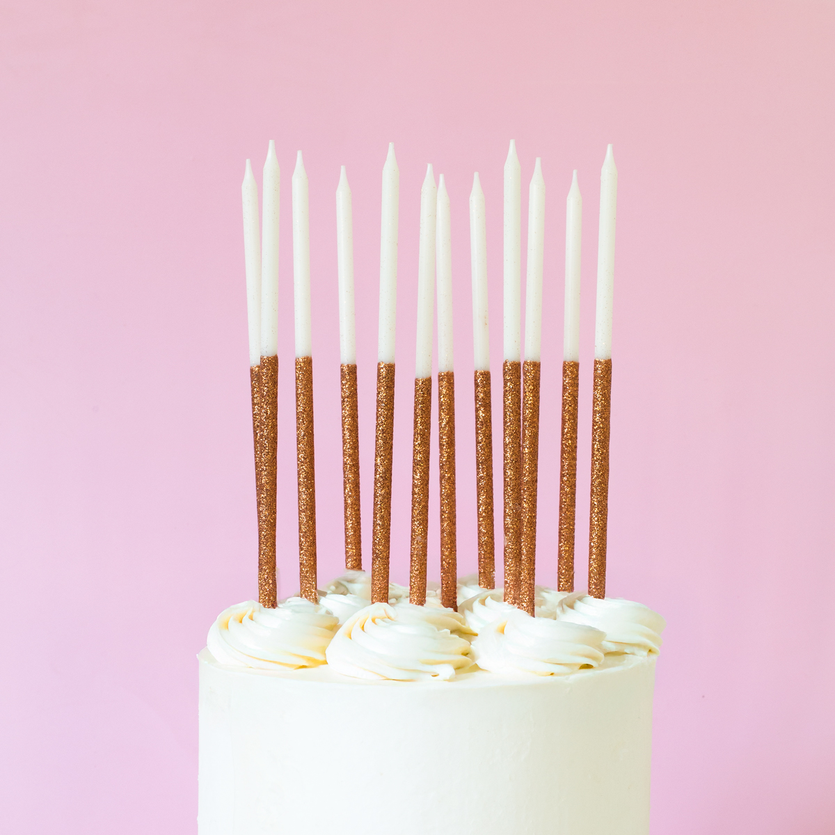 ROSE GOLD Glitter Dipped Cake Candles (Pack of 12)