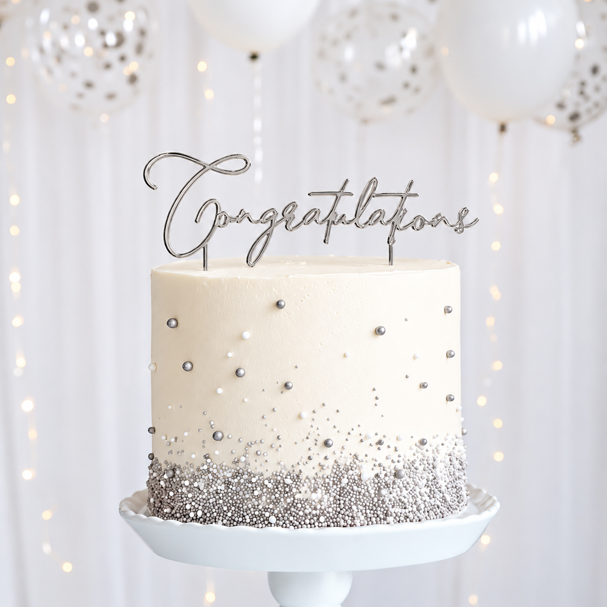 SILVER Metal Cake Topper - CONGRATULATIONS