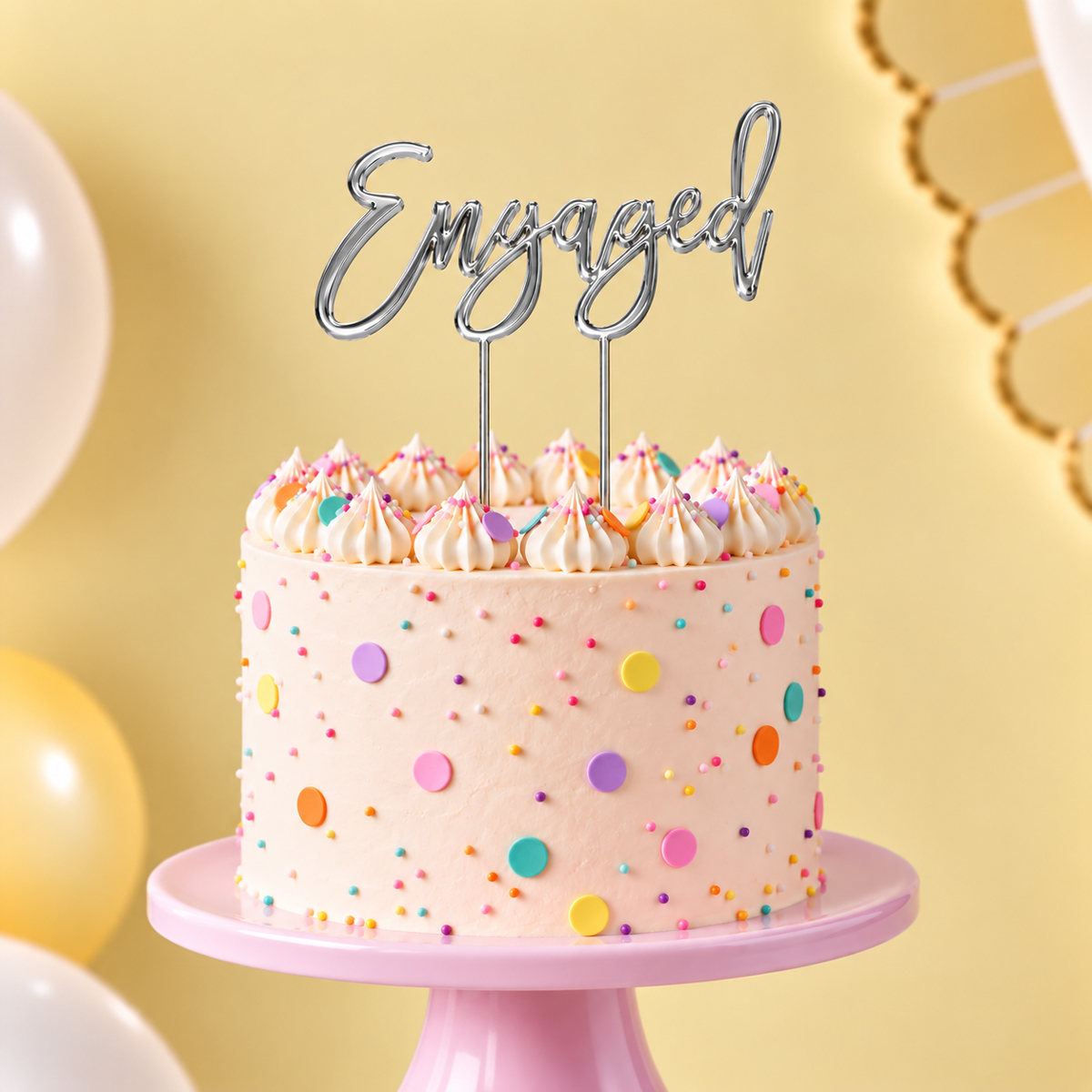 SILVER Metal Cake Topper - ENGAGED