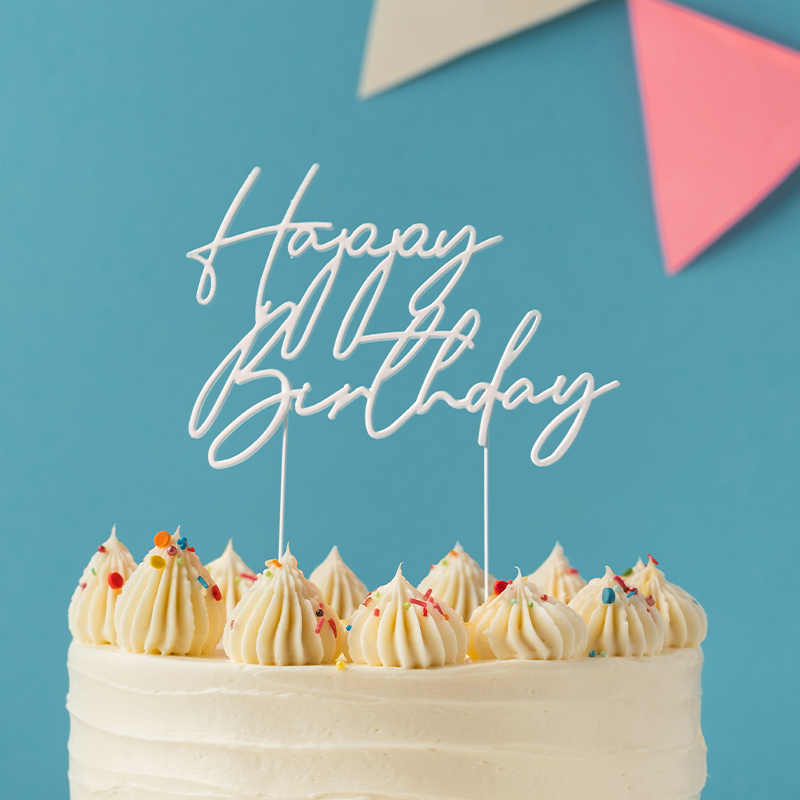PEARL WHITE Metal Cake Topper - HAPPY BIRTHDAY 3