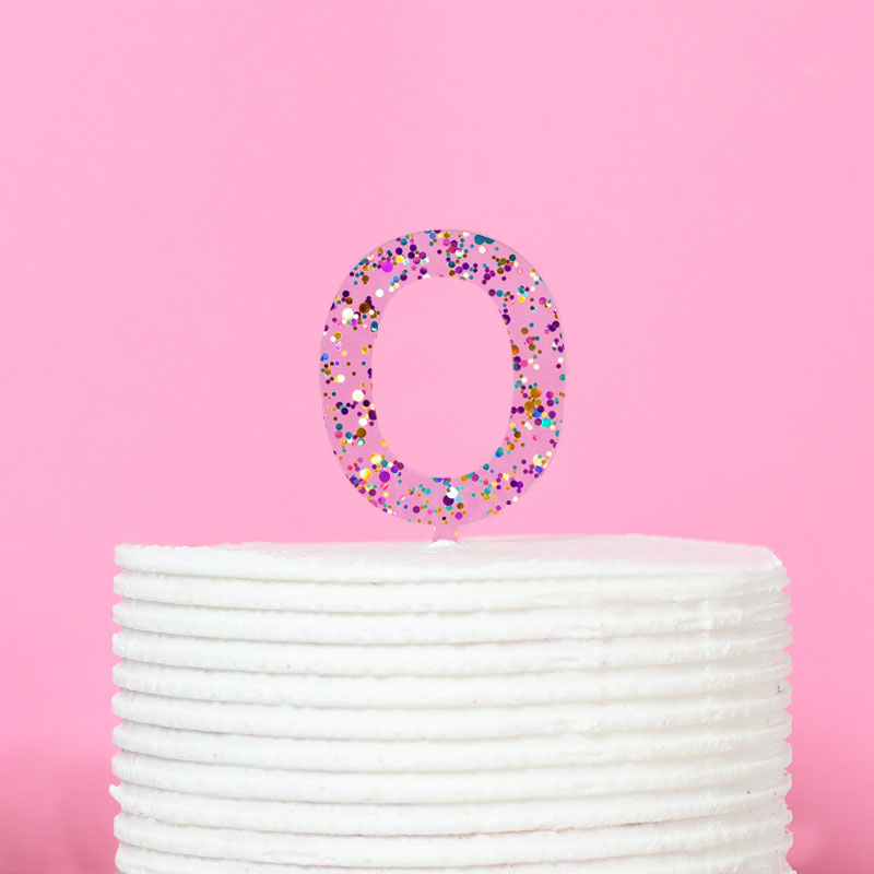 Rainbow Glitter NUMBER 0 Cake Topper