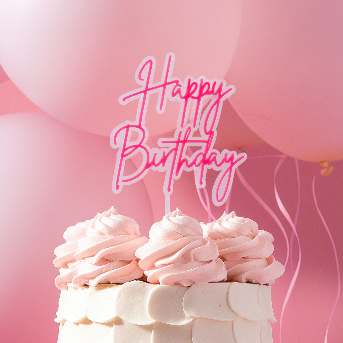 HOT PINK / OPAQUE Layered Cake Topper - HAPPY BIRTHDAY