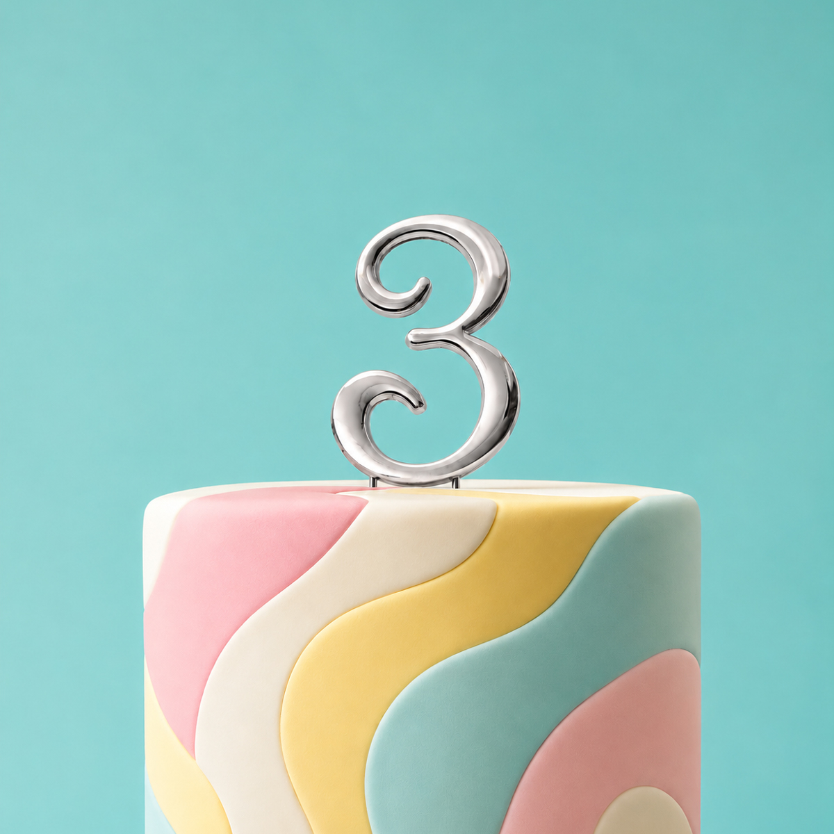 SILVER Cake Topper (7cm) - NUMBER 3