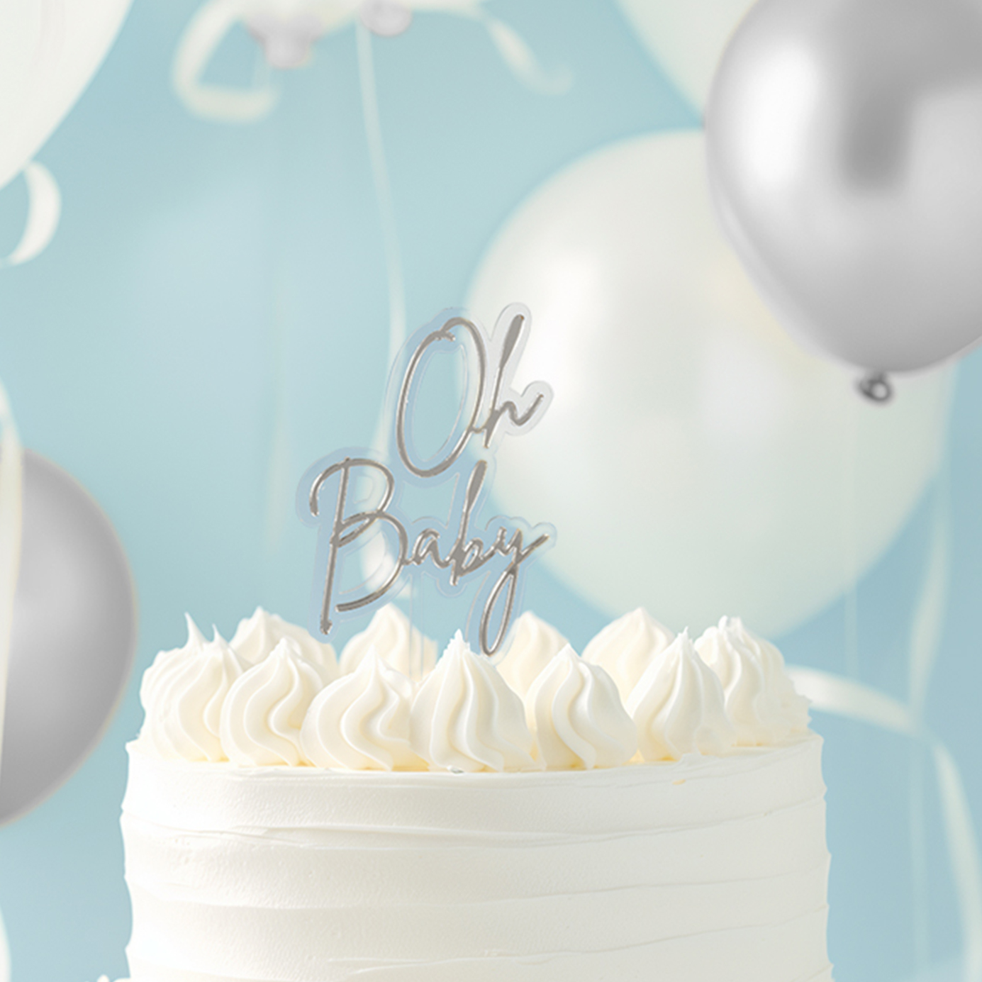 SILVER / CLEAR Layered Cake Topper - OH BABY
