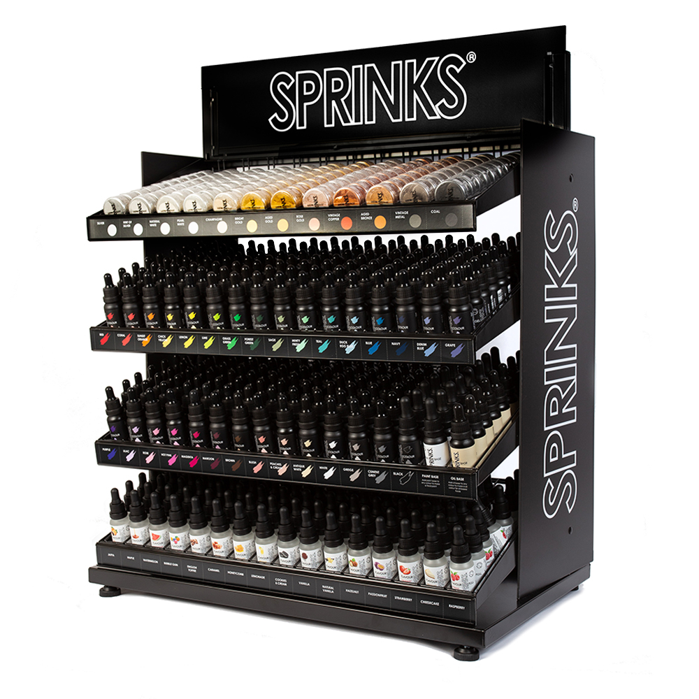 SPRINKS FULLY STOCKED Small DISPLAY STAND - Gel Colours, Flavours & Lustres