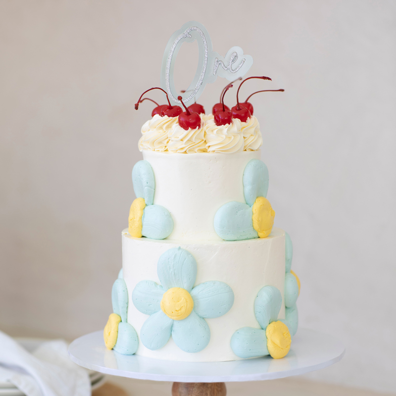 SILVER / LIGHT BLUE Layered Cake Topper - ONE
