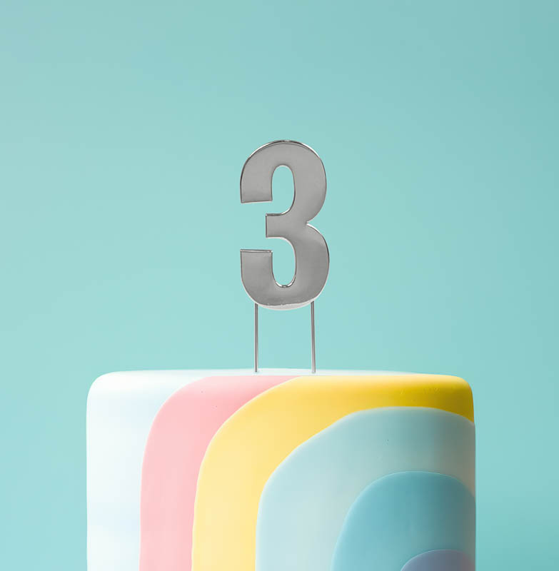 BOLD Cake Topper - SILVER NUMBER 3