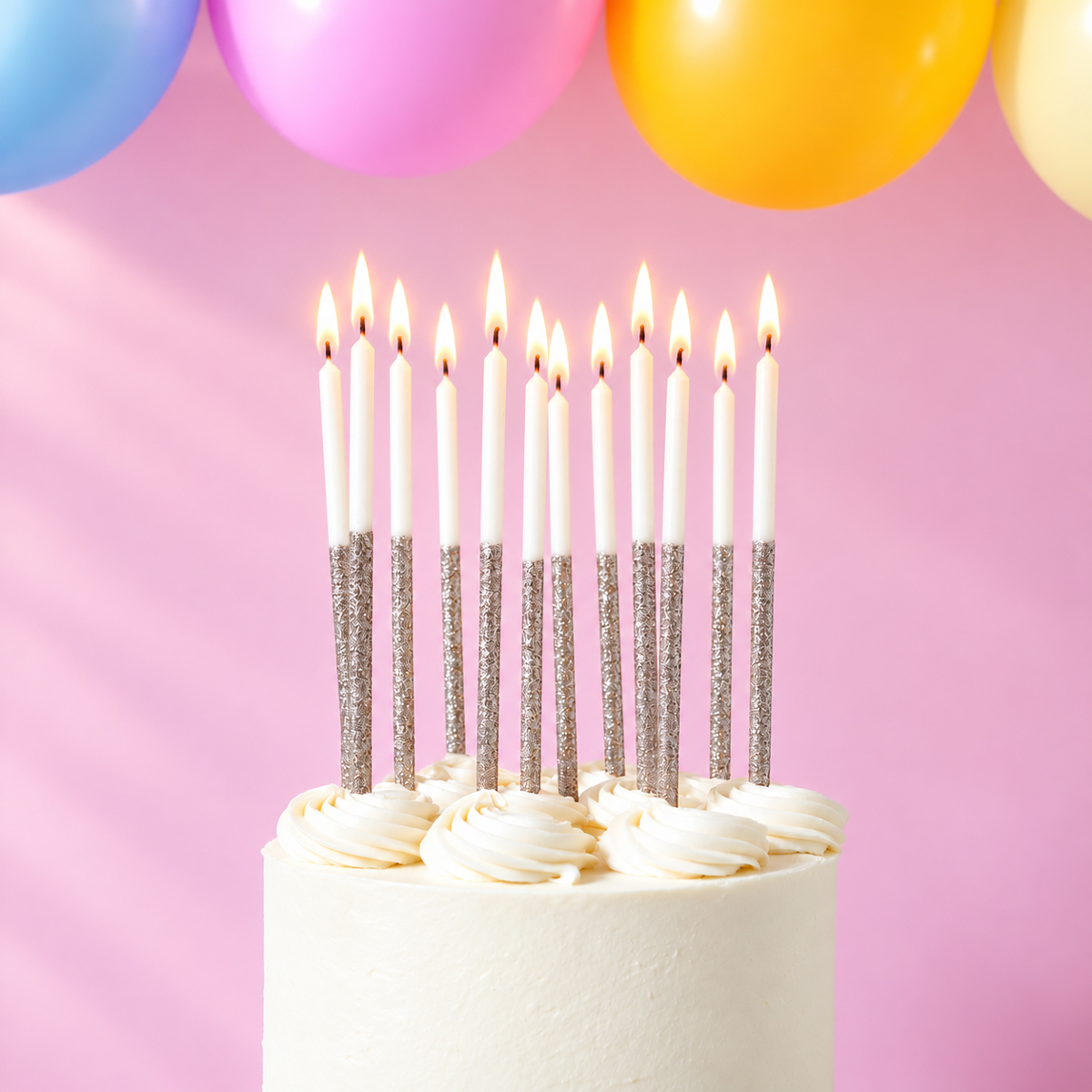 SILVER Glitter Dipped Cake Candles (Pack of 12)