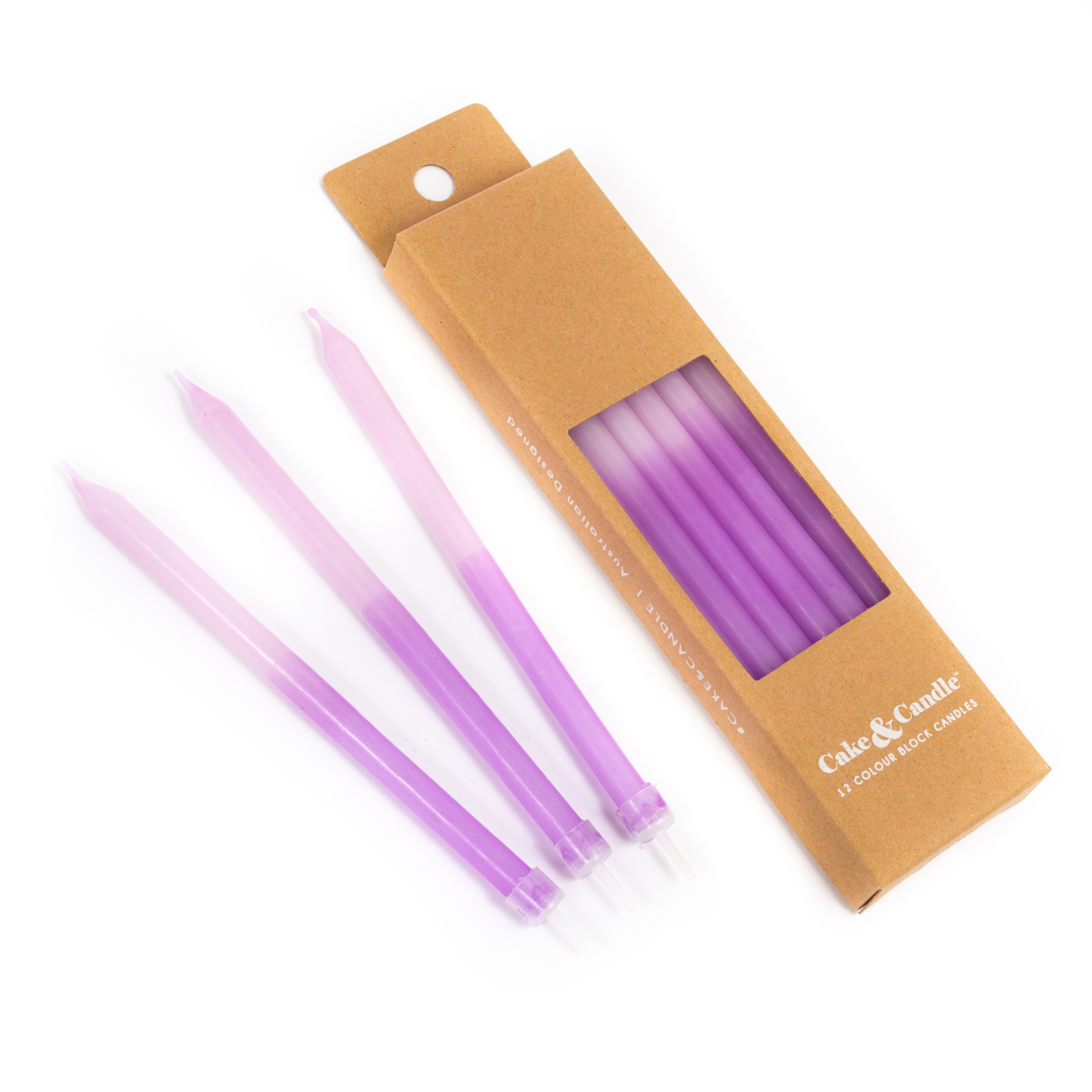 12cm Block Colour Candles LILAC (Pack of 12)