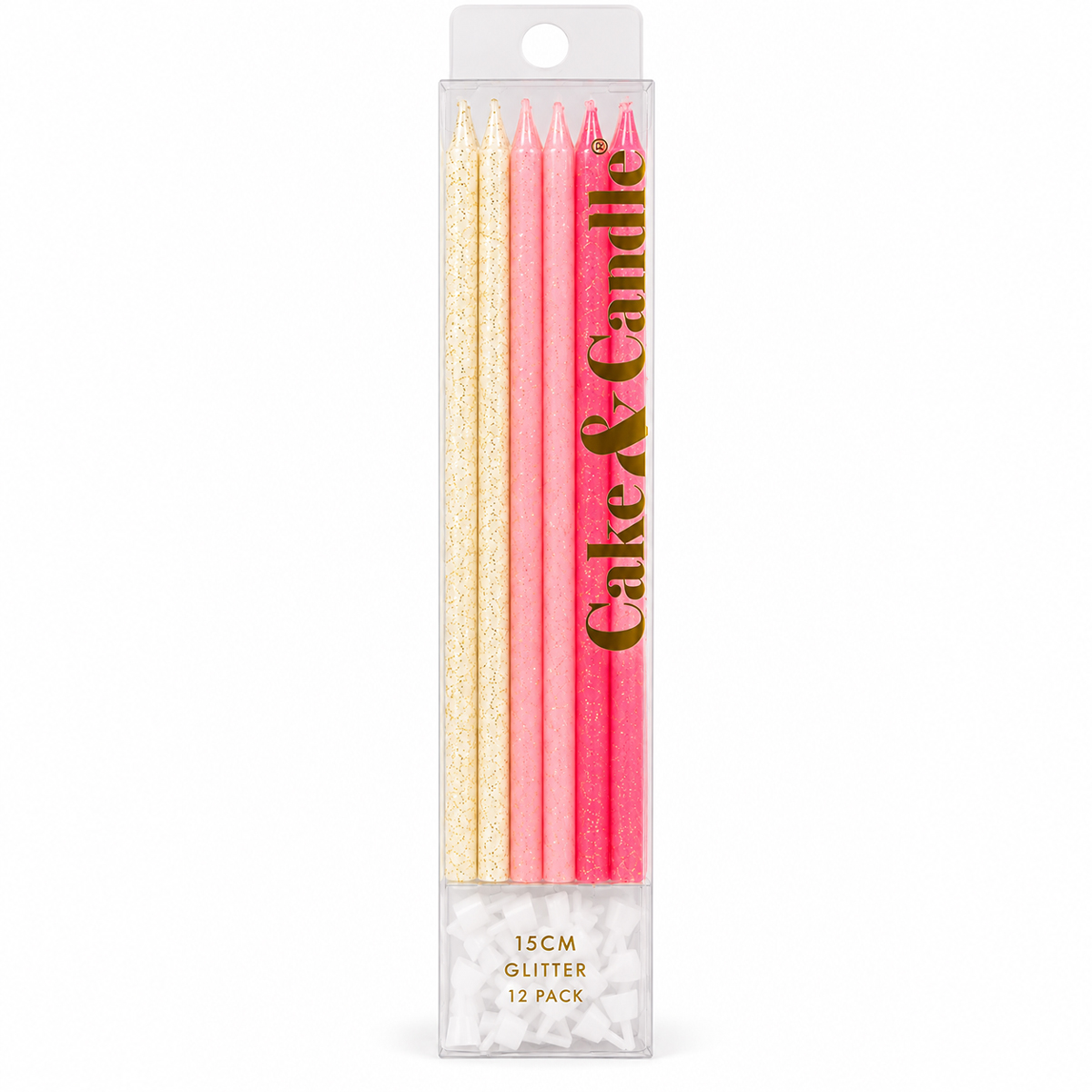 PINK Glitter Cake Candles (Pack of 12)
