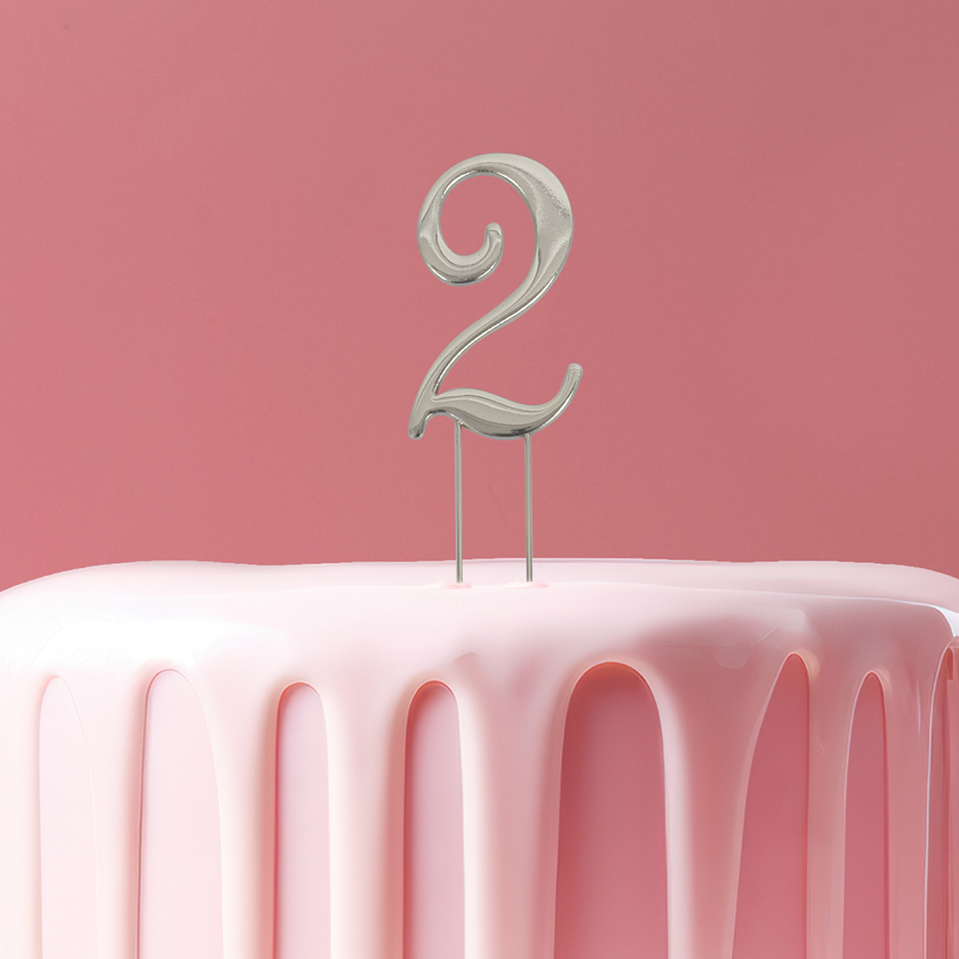 SILVER Cake Topper (7cm) - NUMBER 2