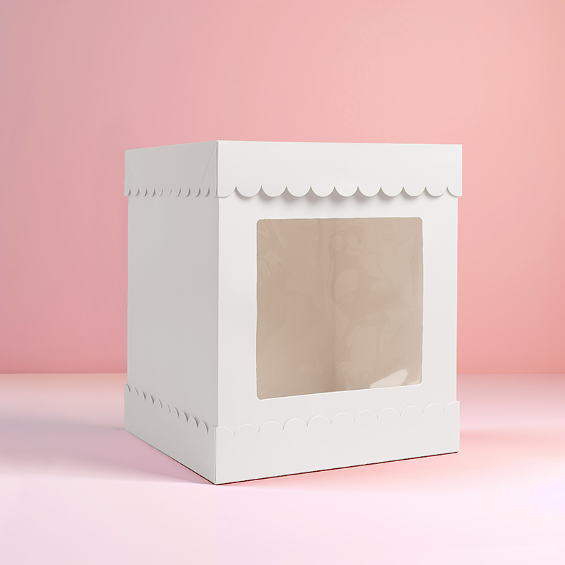 10 x 10 x 12 Tall Scalloped Cake Box - WHITE