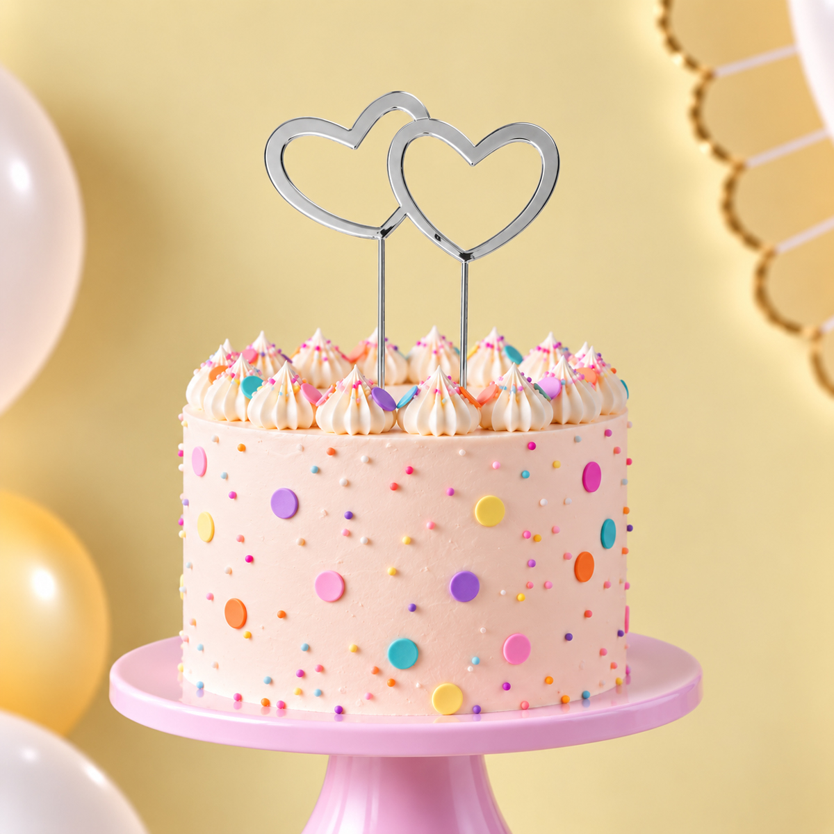 SILVER Metal Cake Topper - DOUBLE HEART