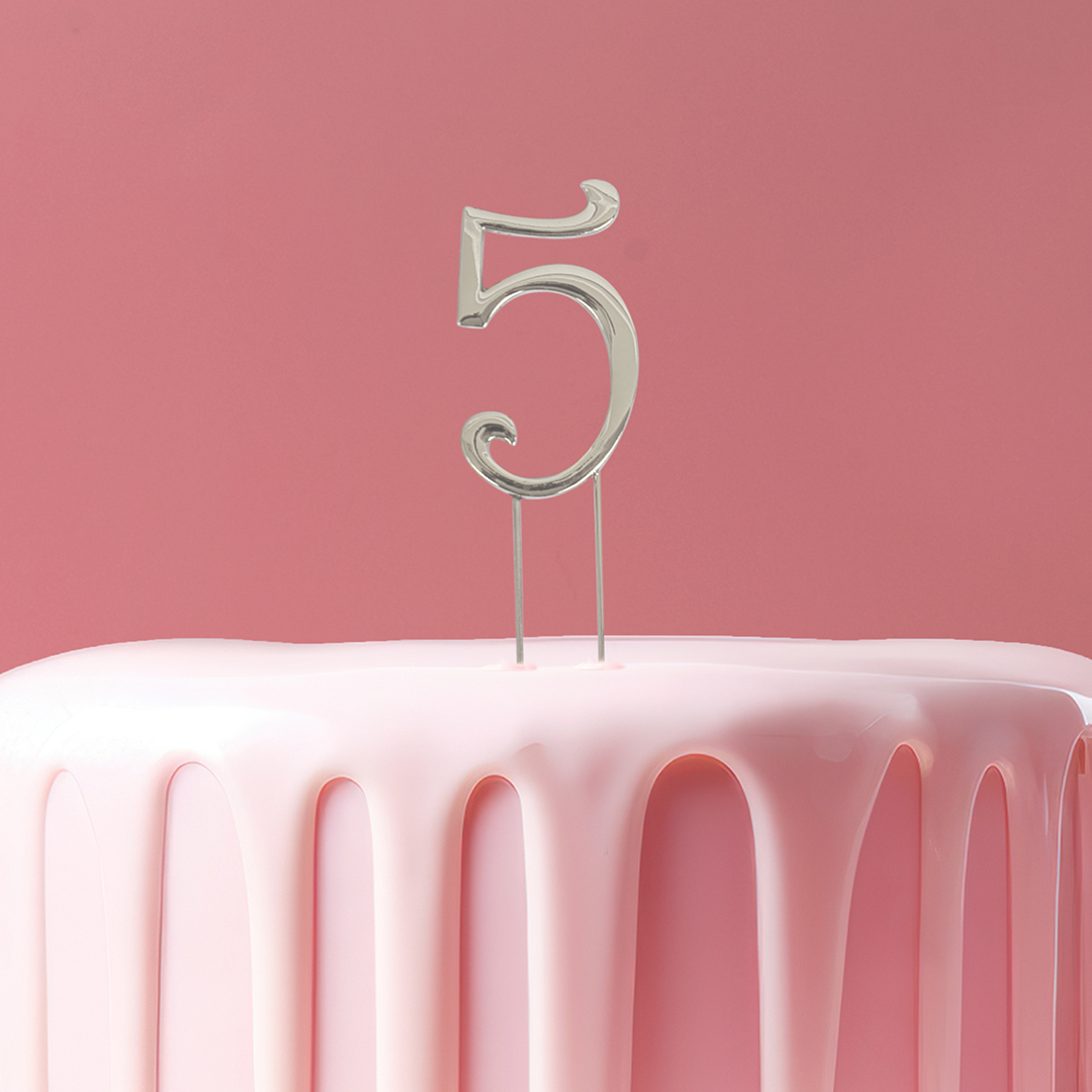 SILVER Cake Topper (7cm) - NUMBER 5