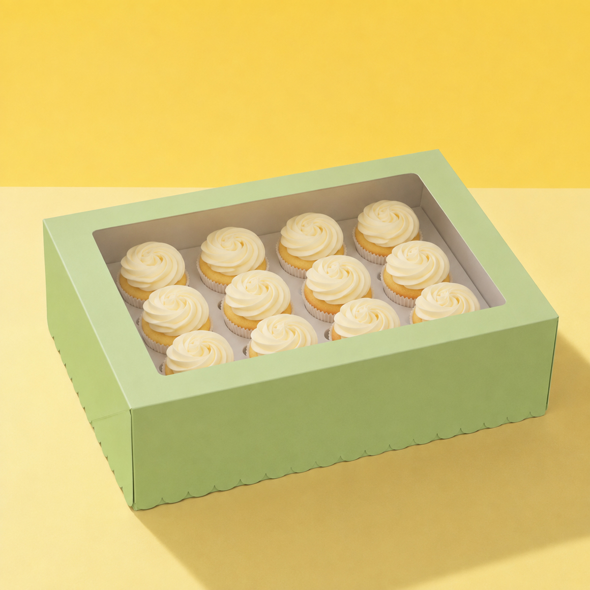 PAPYRUS Scalloped Tall Cupcake Box (12 hole) - PASTEL GREEN
