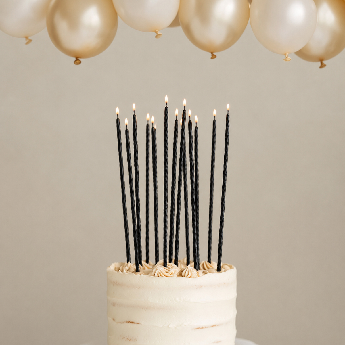 20cm FINE SPIRAL Cake Candles BLACK (Pack of 16)