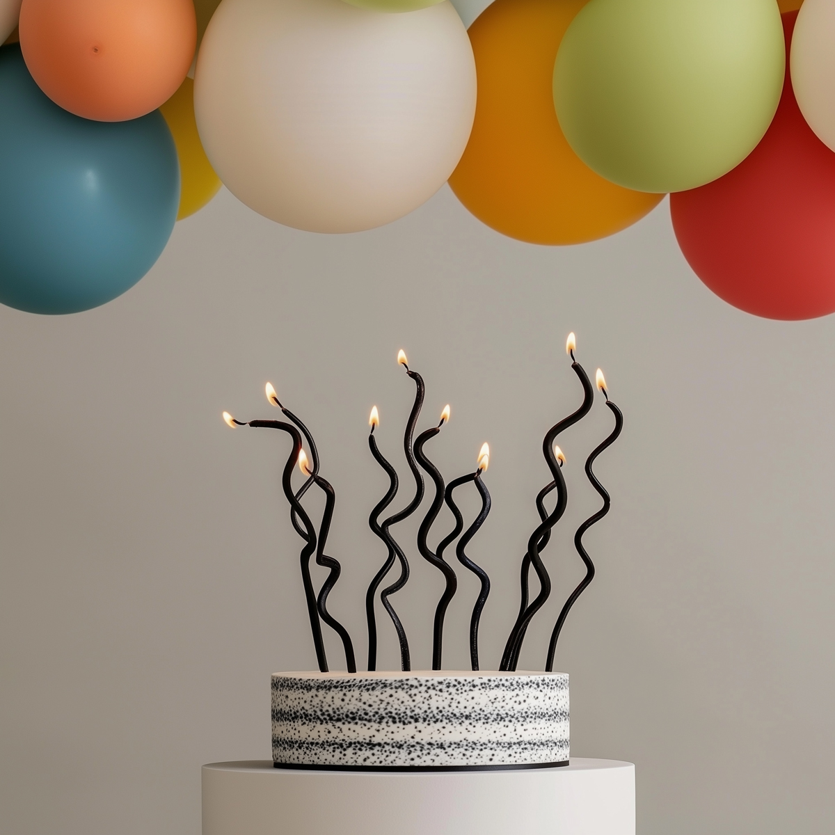 13cm SWIRLY Cake Candles BLACK (Pack of 16)