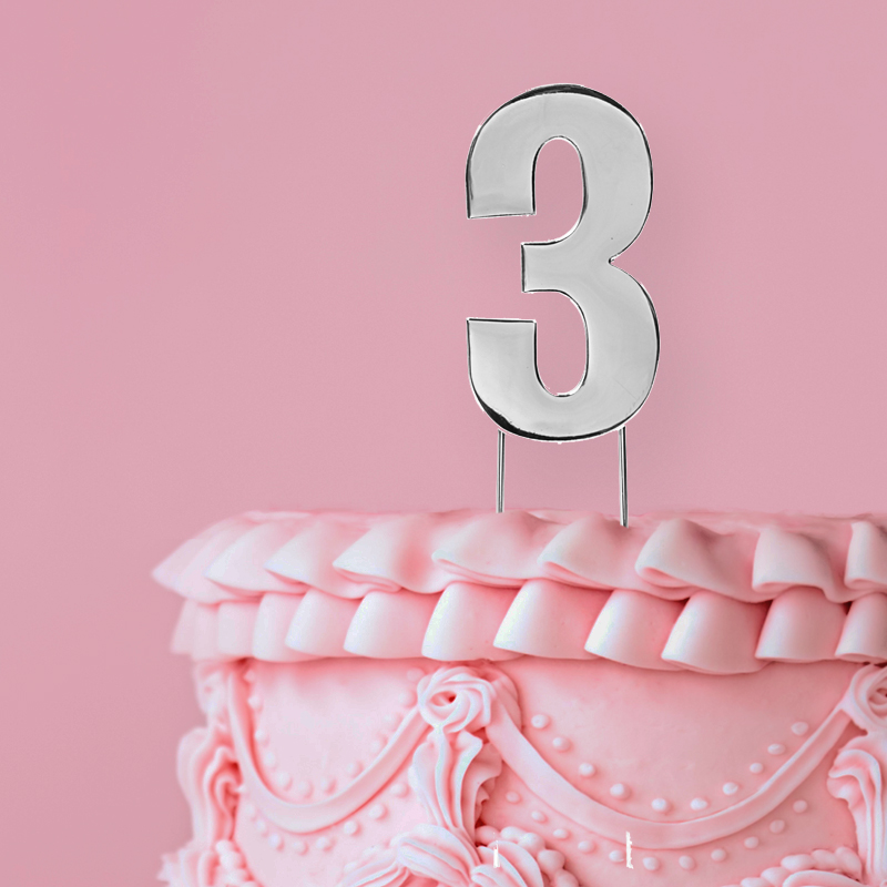 BOLD Cake Topper - SILVER NUMBER 3