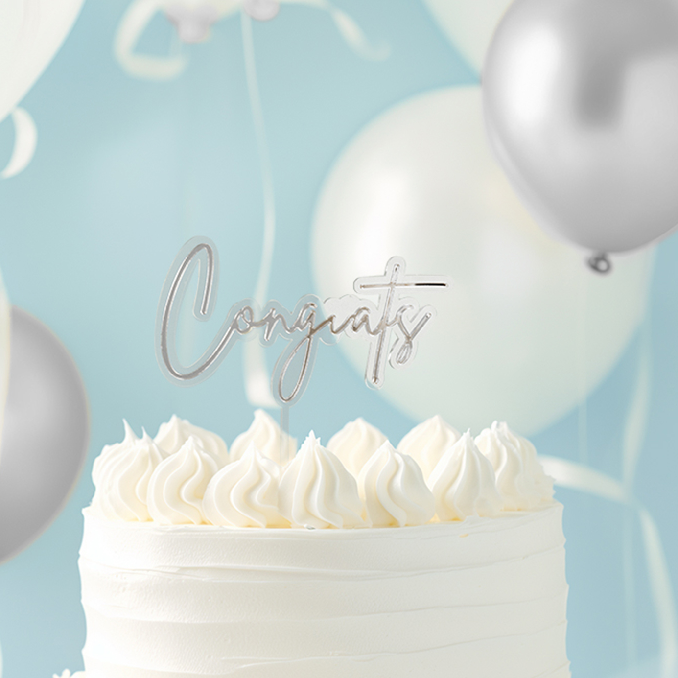 SILVER / CLEAR Layered Cake Topper - CONGRATS