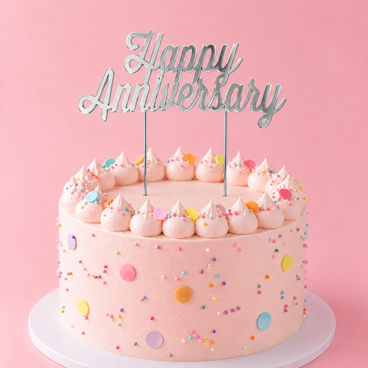 SILVER Plated Cake Topper - HAPPY ANNIVERSARY