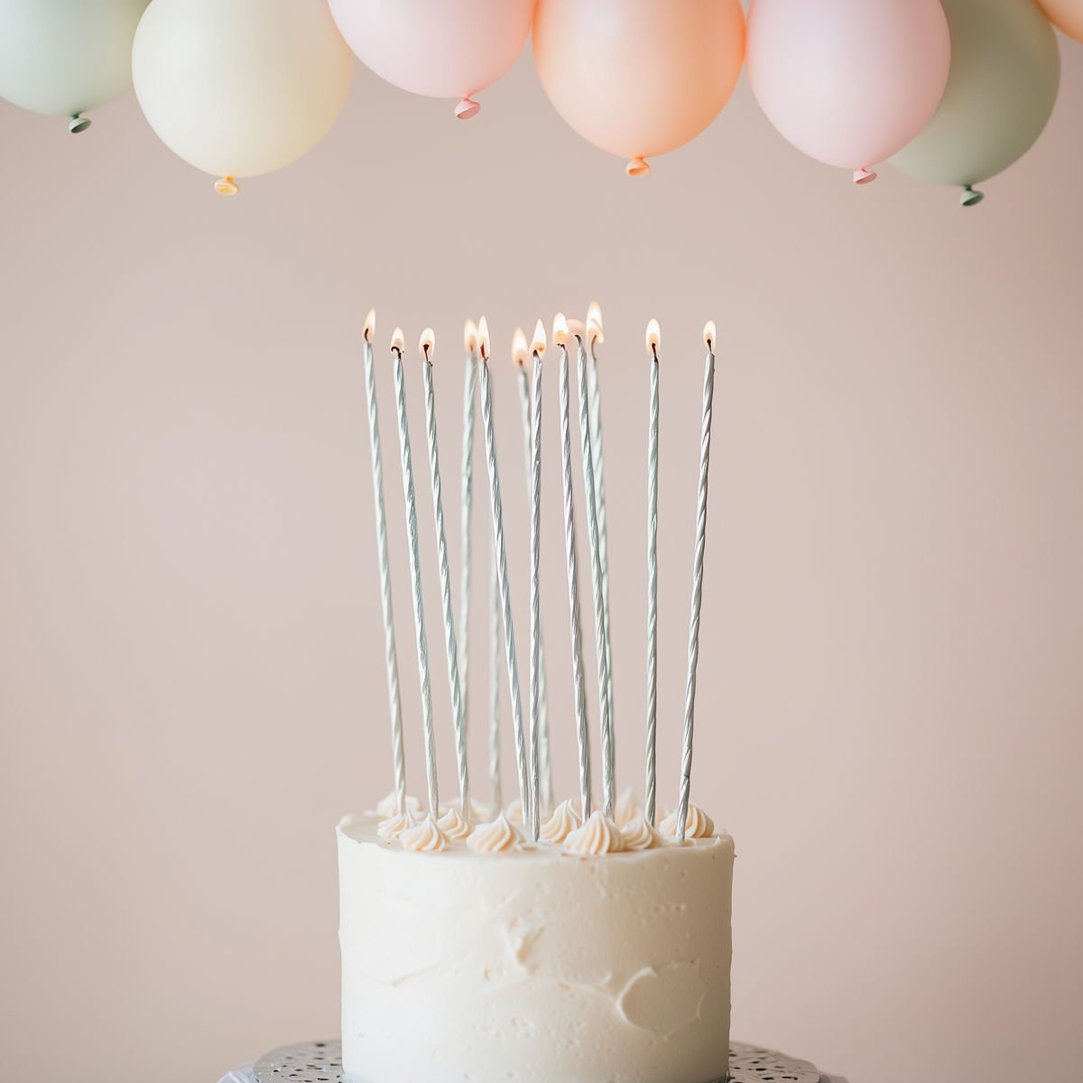 20cm FINE SPIRAL Cake Candles SILVER (Pack of 16)