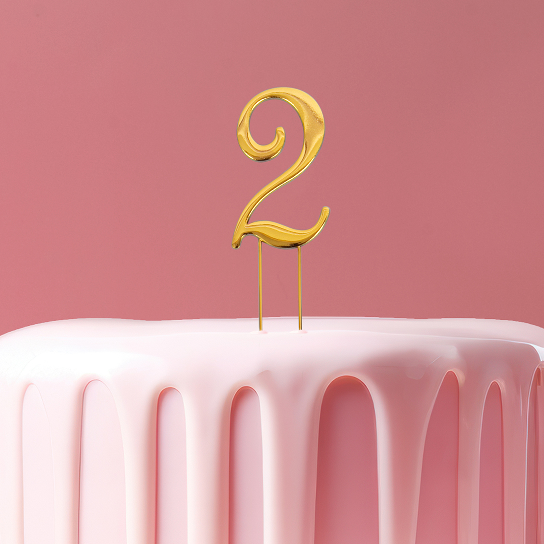 GOLD Cake Topper (7cm) - NUMBER 2