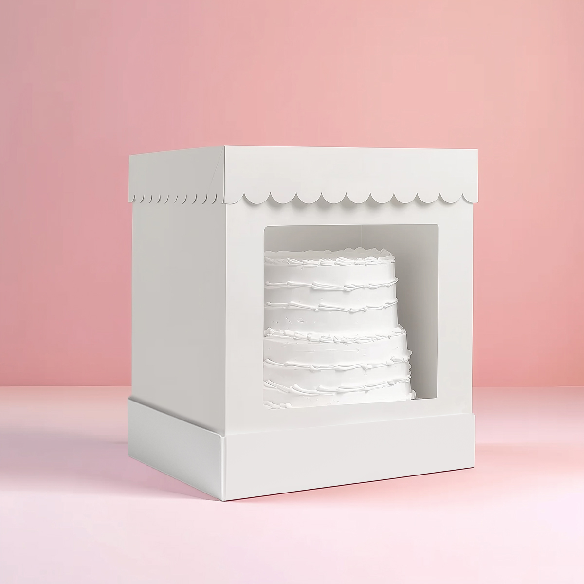10 x 10 x 12 Tall Scalloped Cake Box - WHITE