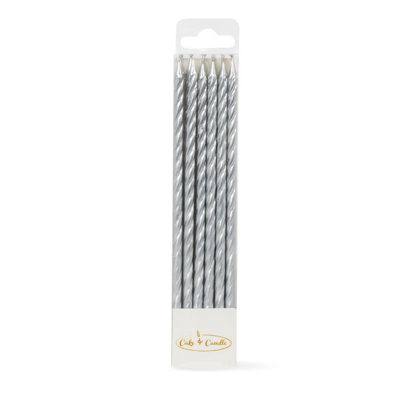 SPIRAL Cake Candles SILVER (Pack of 12)