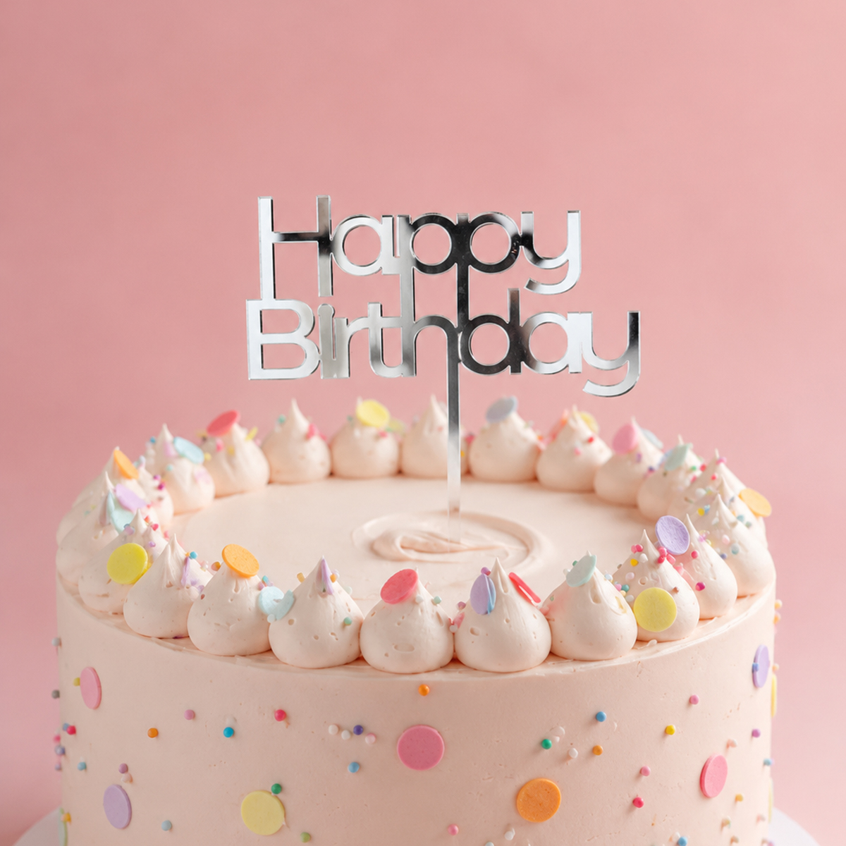 SILVER MIRROR HAPPY BIRTHDAY 2 Cake Topper