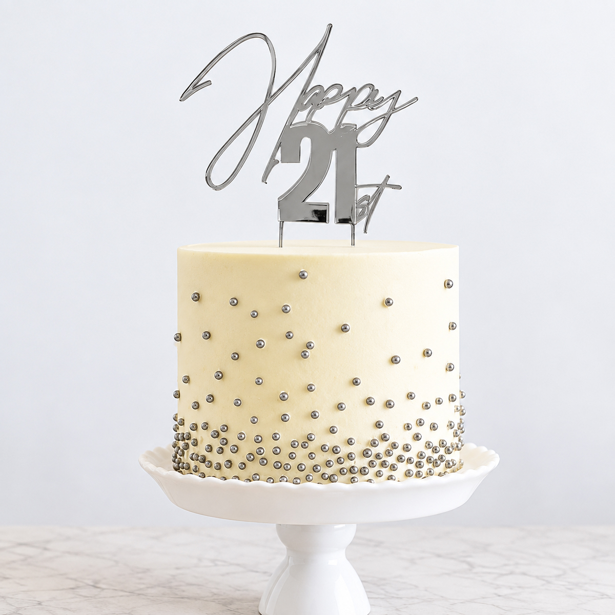 SILVER Metal Cake Topper - HAPPY 21st