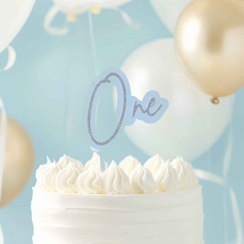 SILVER / LIGHT BLUE Layered Cake Topper - ONE