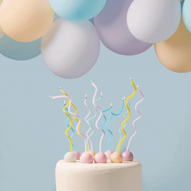 13cm SWIRLY Cake Candles PASTEL RAINBOW (Pack of 16)