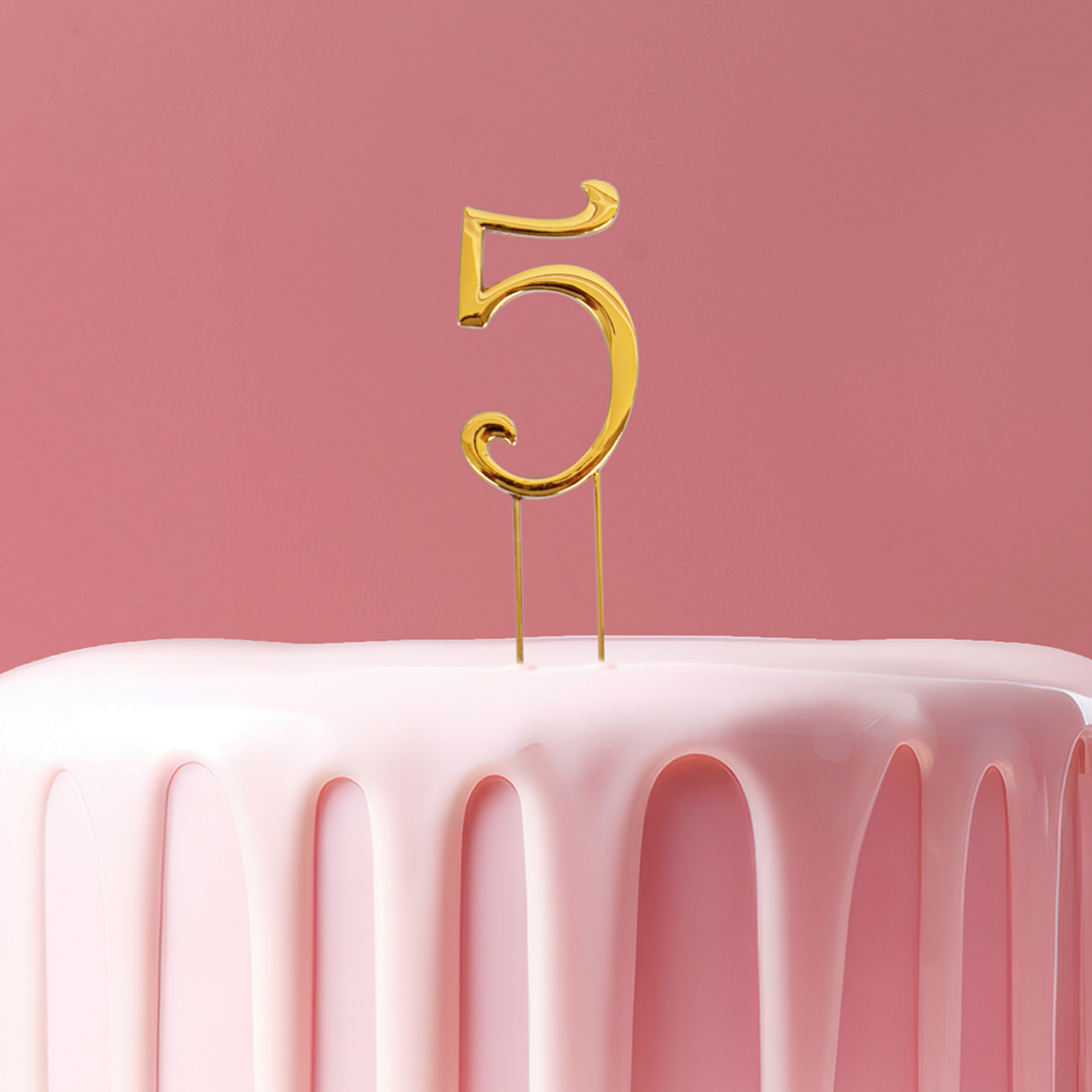 GOLD Cake Topper (7cm) - NUMBER 5