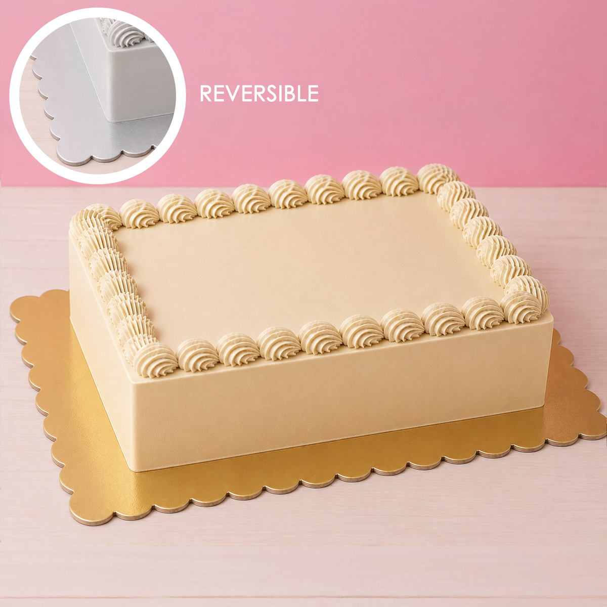 RECTANGLE Dual-Colour Scalloped Cake Board - GOLD & SILVER