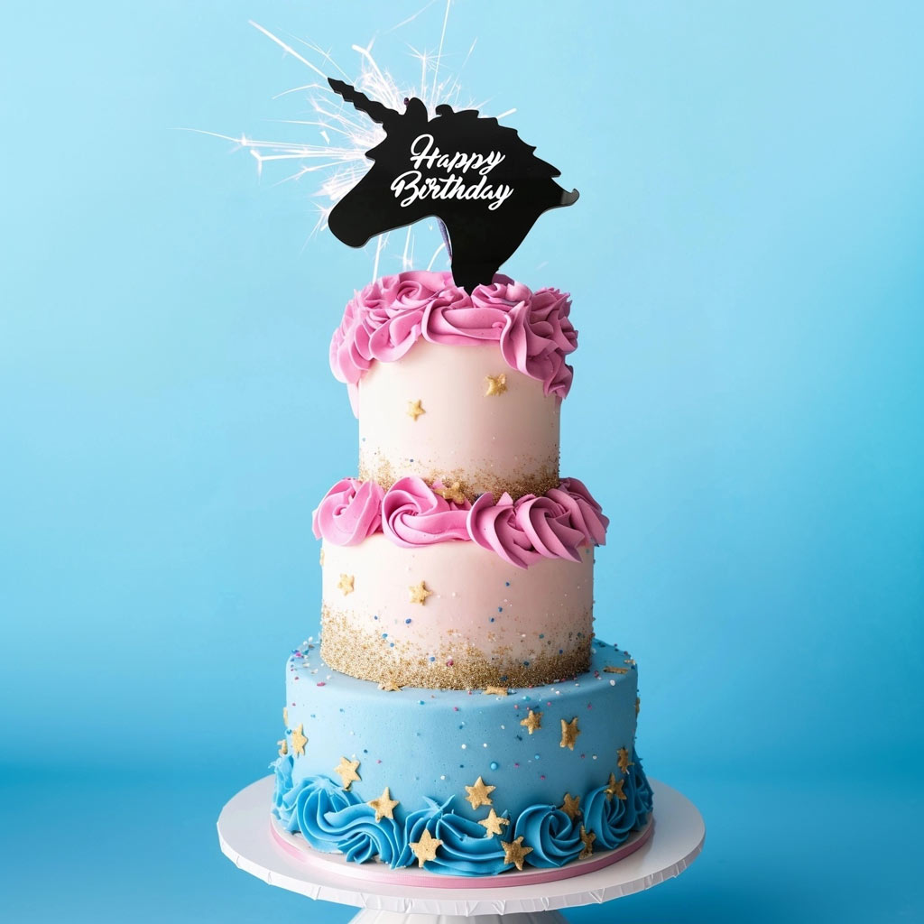 UNICORN Happy Birthday Cake Topper (Black)