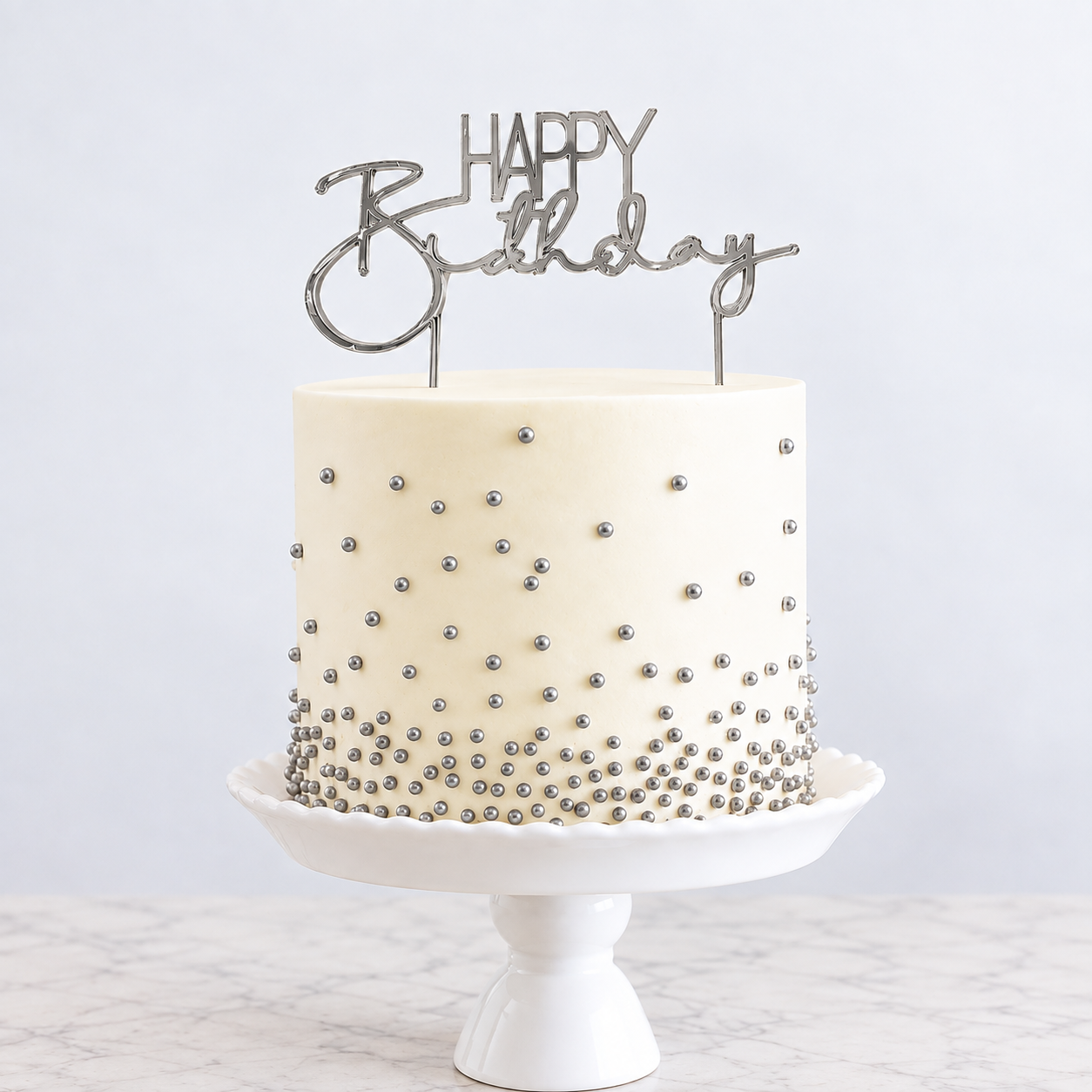 SILVER Metal Cake Topper - HAPPY BIRTHDAY 2