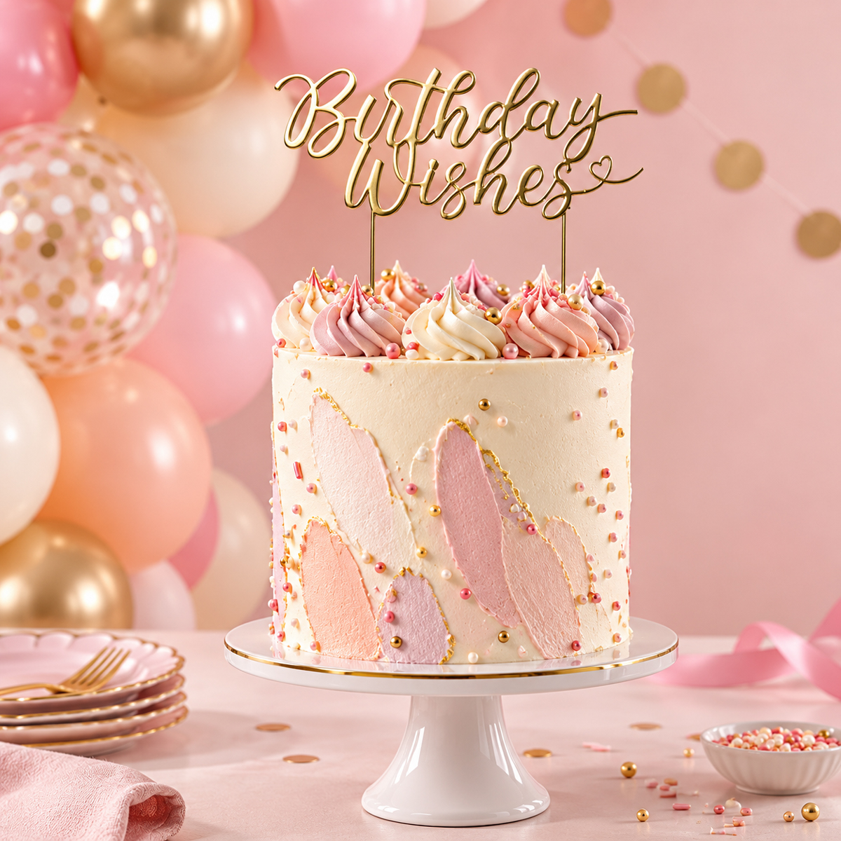 GOLD Metal Cake Topper - BIRTHDAY WISHES