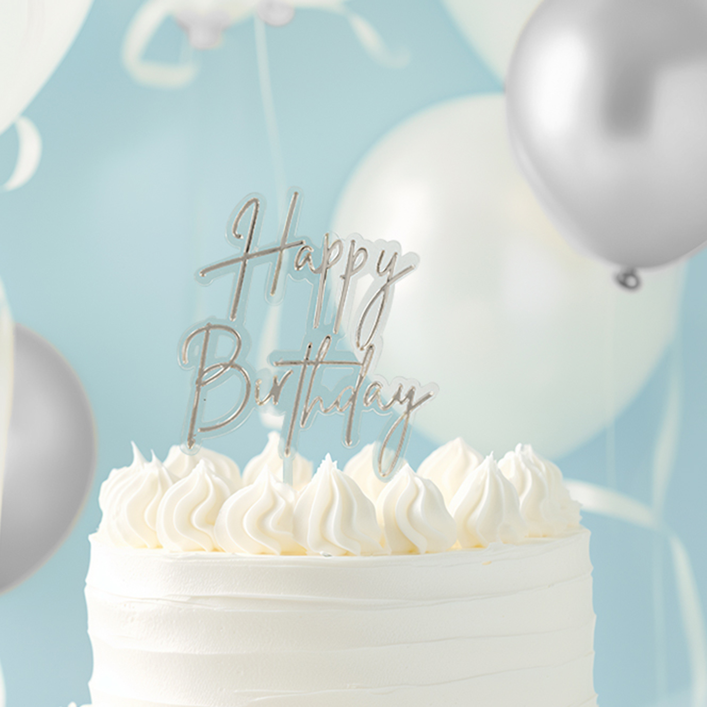 SILVER / CLEAR Layered Cake Topper - HAPPY BIRTHDAY