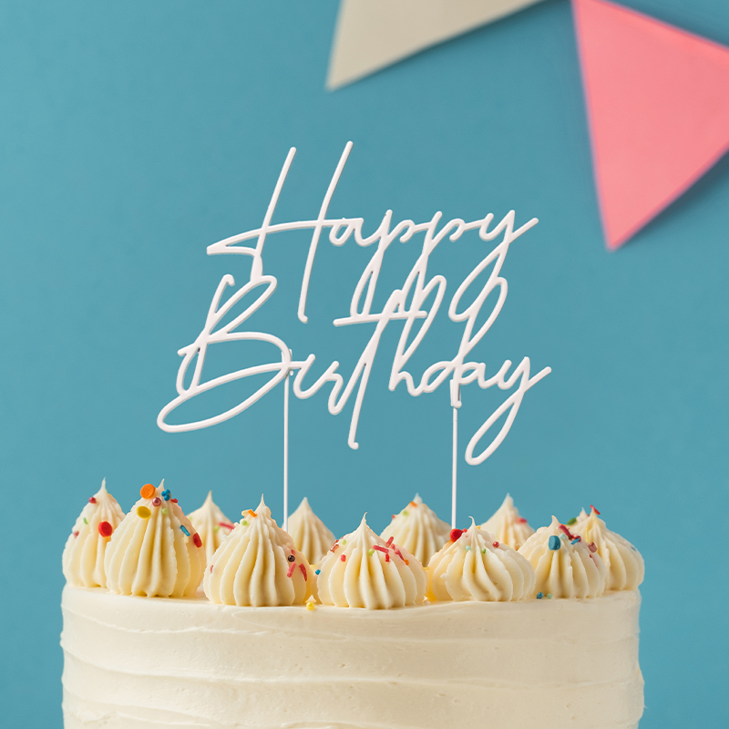 PEARL WHITE Metal Cake Topper - HAPPY BIRTHDAY 4