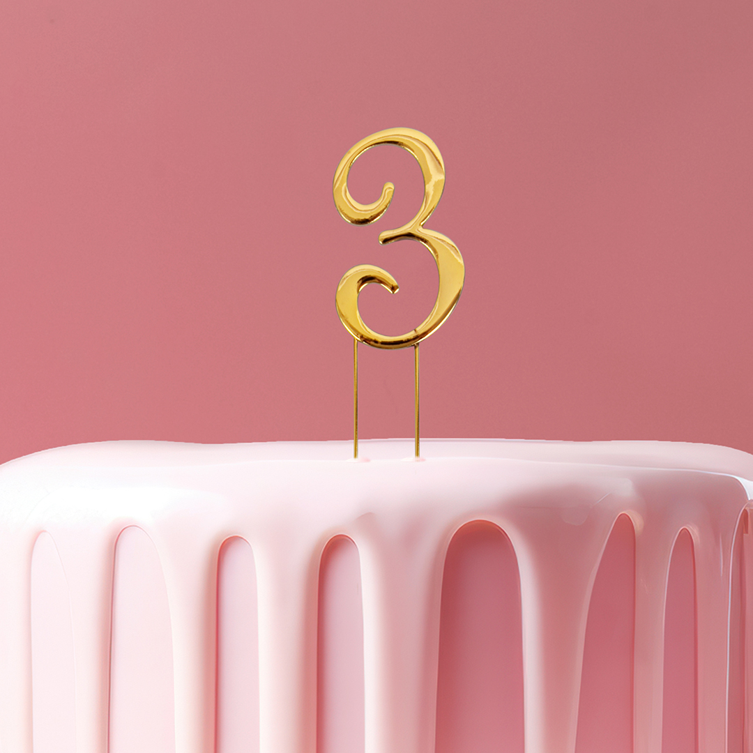 GOLD Cake Topper (7cm) - NUMBER 3