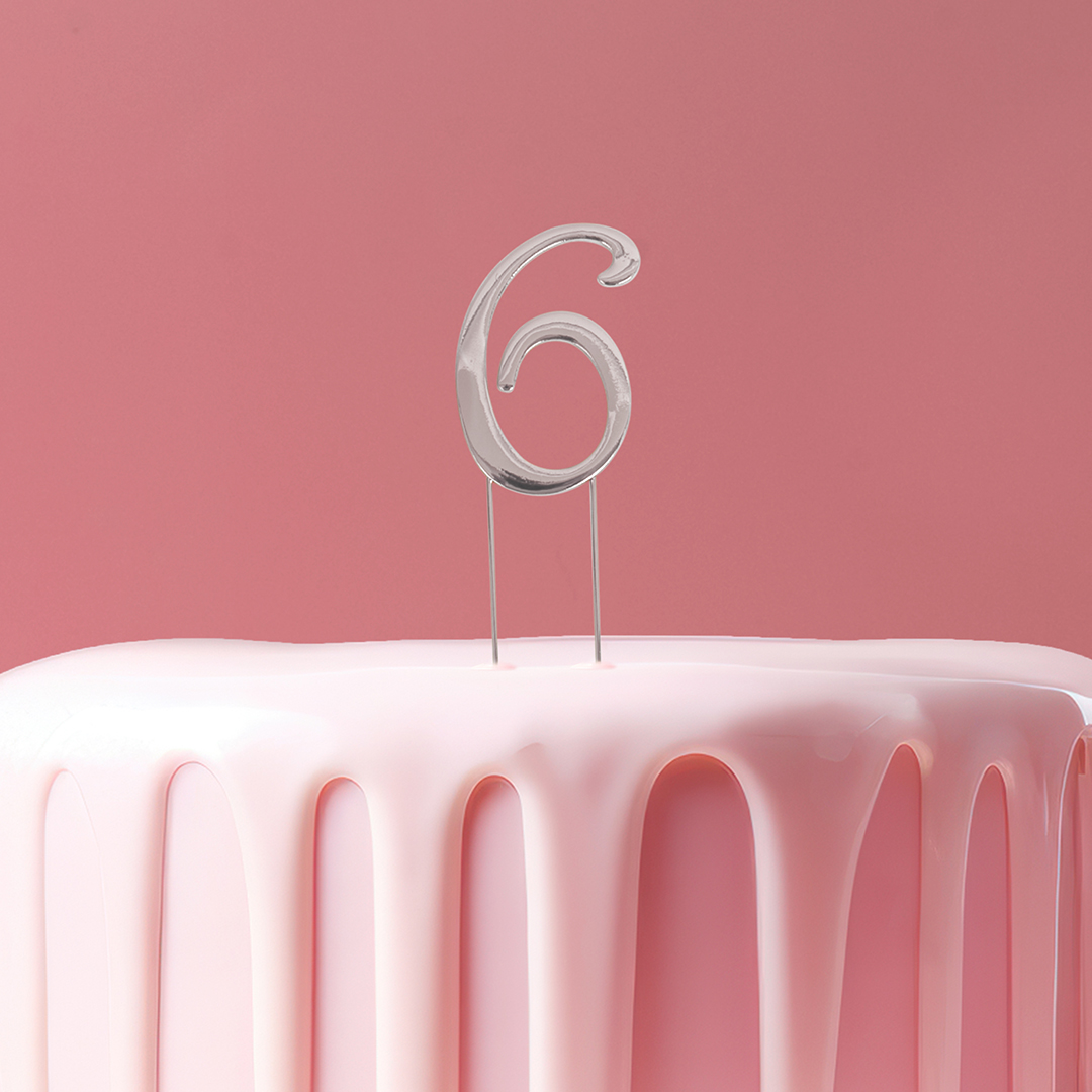 SILVER Cake Topper (7cm) - NUMBER 6